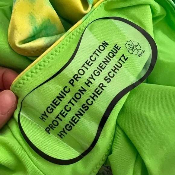 NWT GANNI Tie Dye Lace-up Green Yellow One-piece Swimsuit Sz 42 - Picture 5 of 7